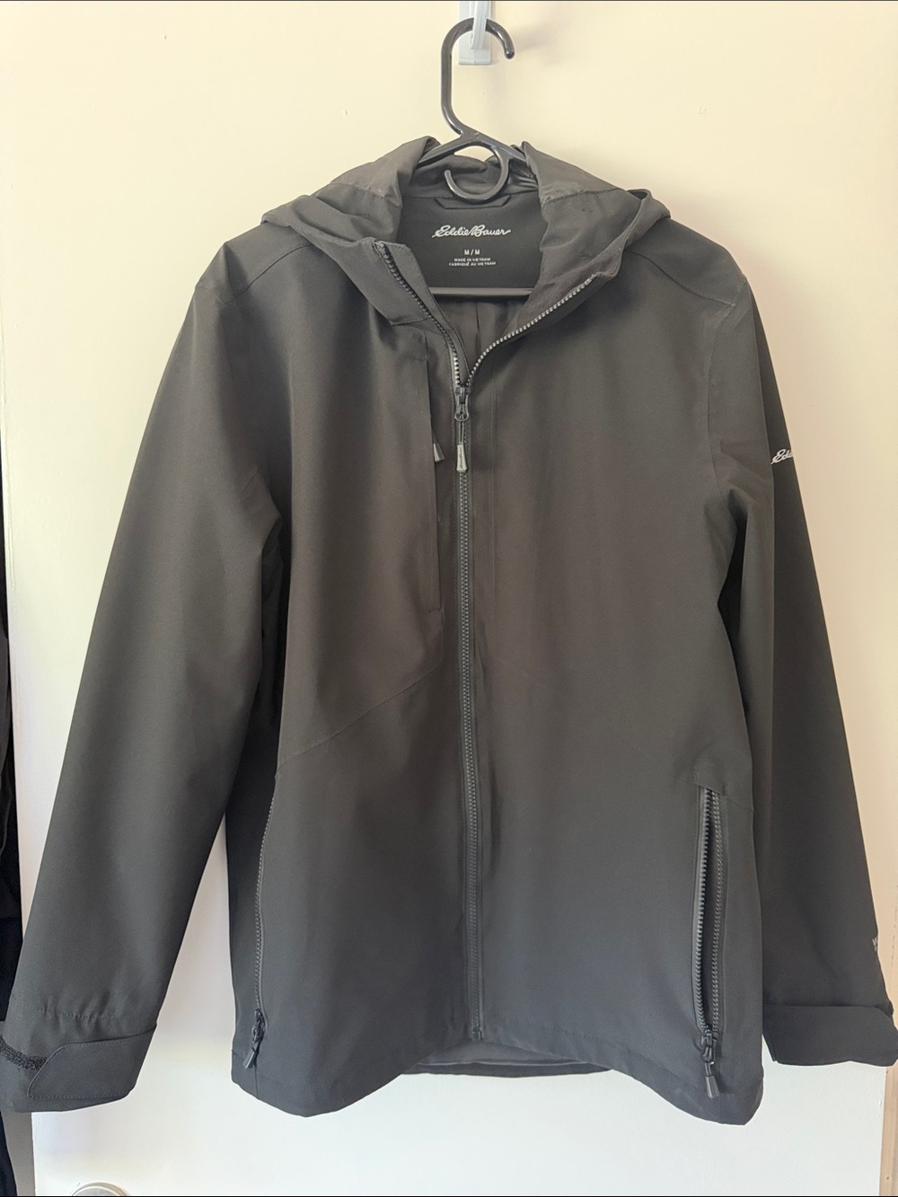Eddie Bauer Men's Hooded Rain Jacket — Dark Gray